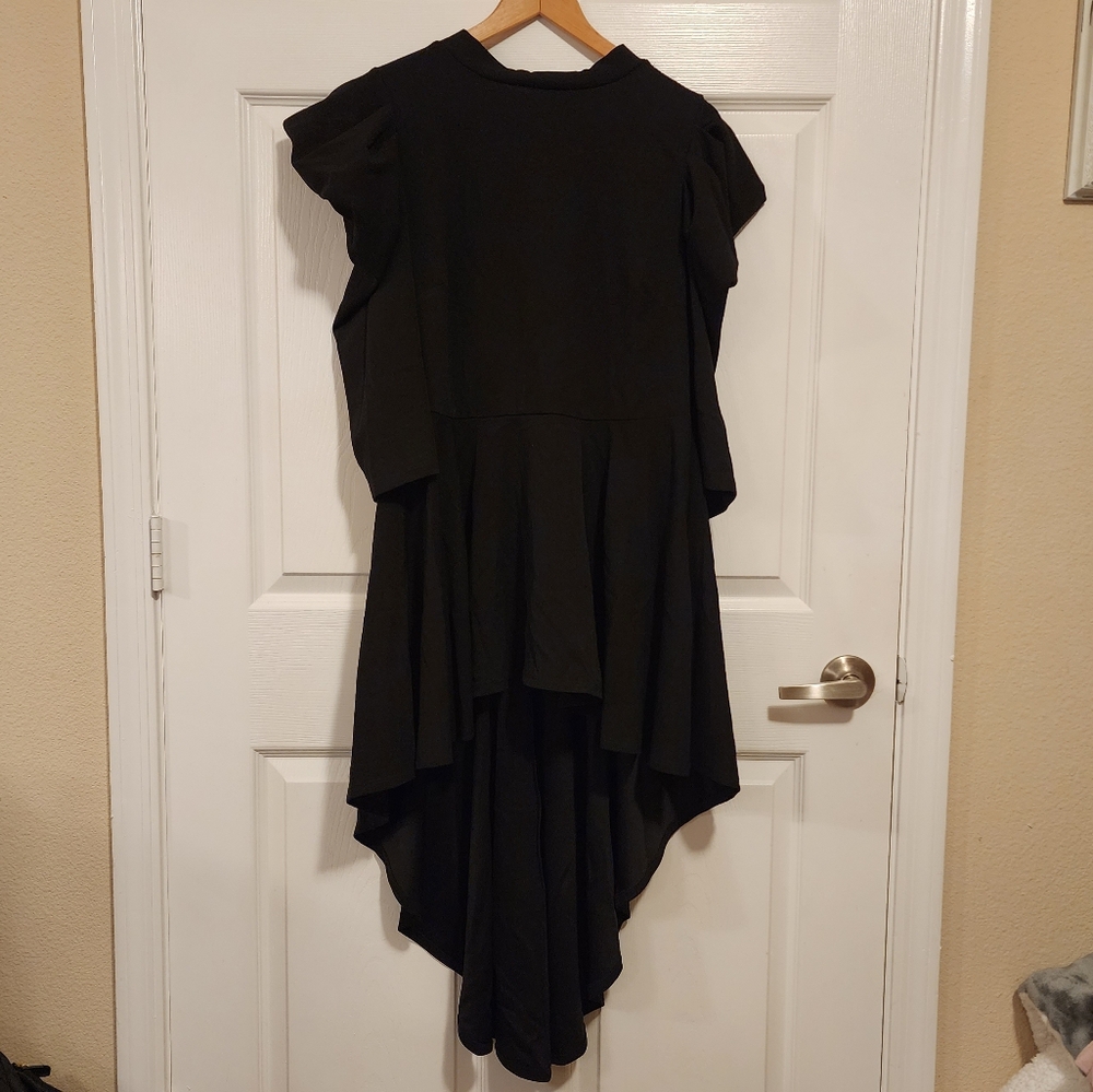 3/4 sleeve length puff sleeve cap high low back with high neck